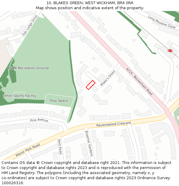 10, BLAKES GREEN, WEST WICKHAM, BR4 0RA: Location map and indicative extent of plot