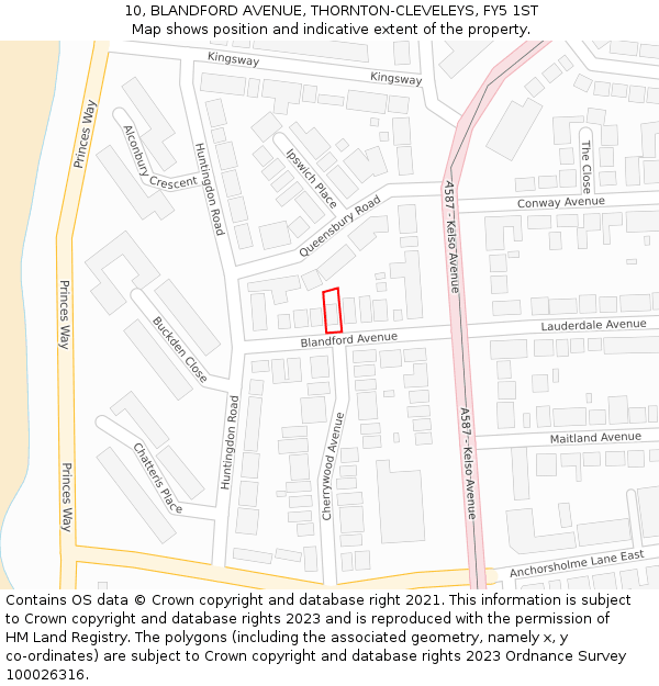 10, BLANDFORD AVENUE, THORNTON-CLEVELEYS, FY5 1ST: Location map and indicative extent of plot