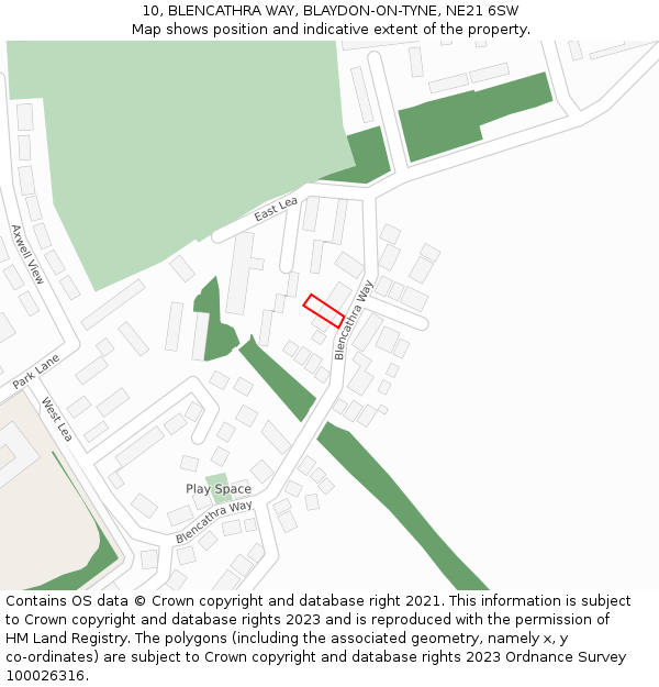10, BLENCATHRA WAY, BLAYDON-ON-TYNE, NE21 6SW: Location map and indicative extent of plot