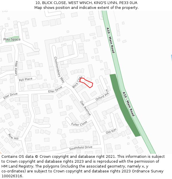 10, BLICK CLOSE, WEST WINCH, KING'S LYNN, PE33 0UA: Location map and indicative extent of plot