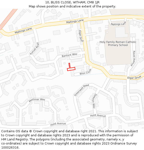 10, BLISS CLOSE, WITHAM, CM8 1JR: Location map and indicative extent of plot