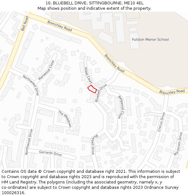 10, BLUEBELL DRIVE, SITTINGBOURNE, ME10 4EL: Location map and indicative extent of plot