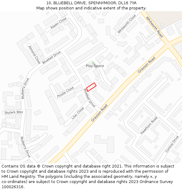 10, BLUEBELL DRIVE, SPENNYMOOR, DL16 7YA: Location map and indicative extent of plot