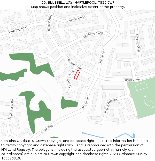 10, BLUEBELL WAY, HARTLEPOOL, TS26 0WF: Location map and indicative extent of plot