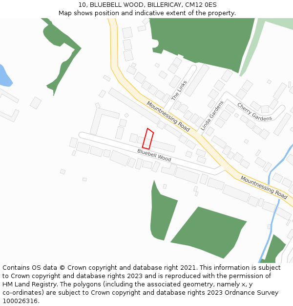 10, BLUEBELL WOOD, BILLERICAY, CM12 0ES: Location map and indicative extent of plot