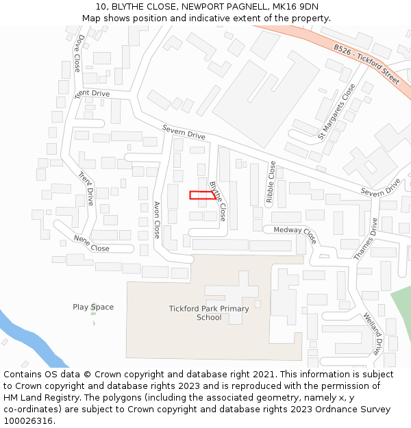 10, BLYTHE CLOSE, NEWPORT PAGNELL, MK16 9DN: Location map and indicative extent of plot