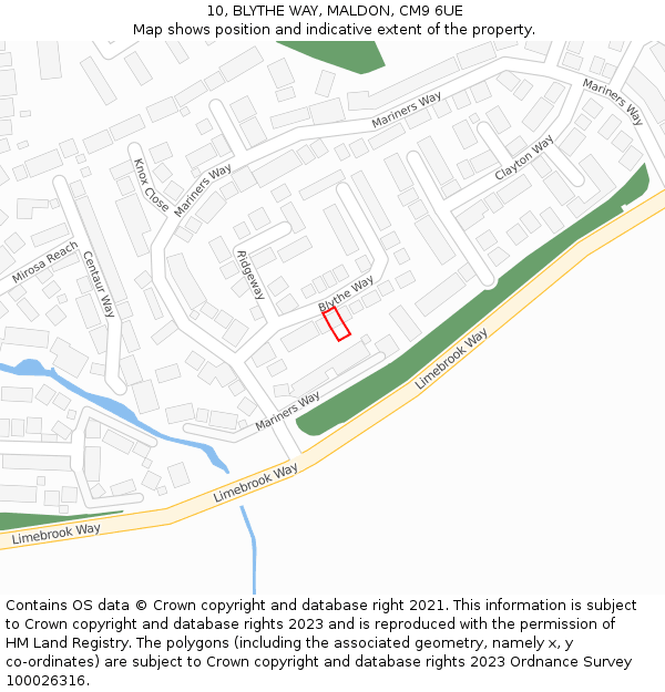 10, BLYTHE WAY, MALDON, CM9 6UE: Location map and indicative extent of plot