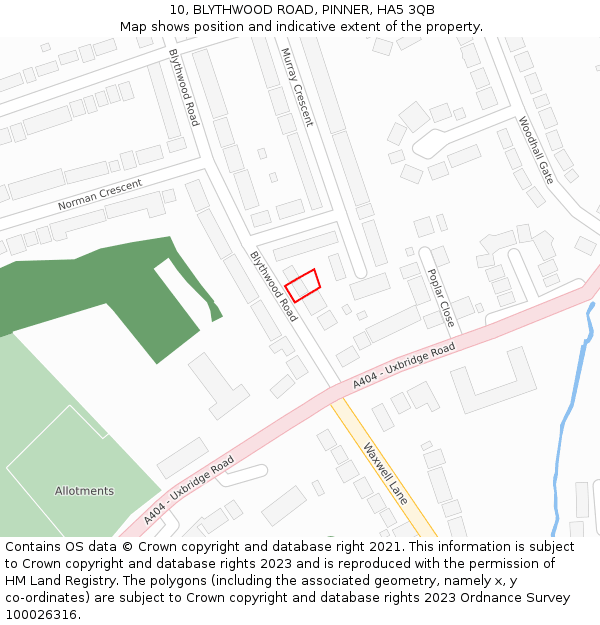 10, BLYTHWOOD ROAD, PINNER, HA5 3QB: Location map and indicative extent of plot