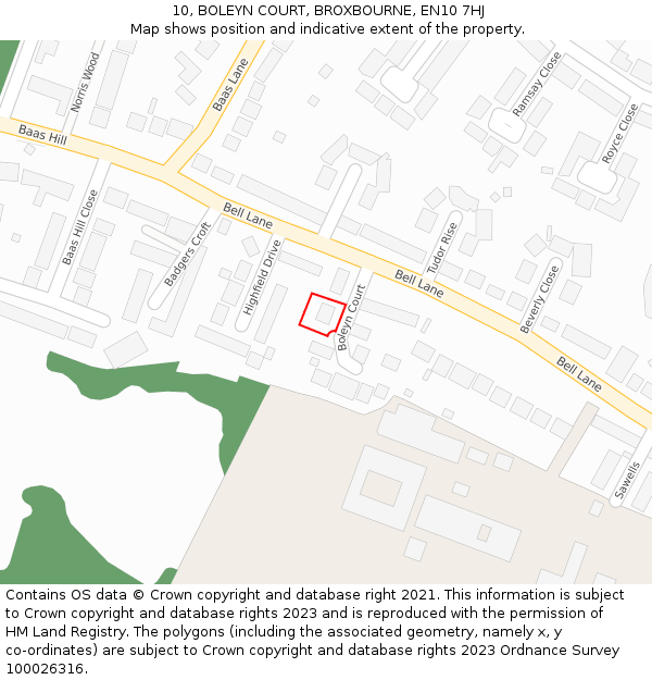 10, BOLEYN COURT, BROXBOURNE, EN10 7HJ: Location map and indicative extent of plot