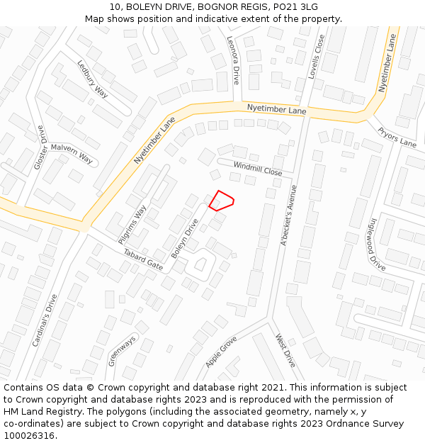 10, BOLEYN DRIVE, BOGNOR REGIS, PO21 3LG: Location map and indicative extent of plot