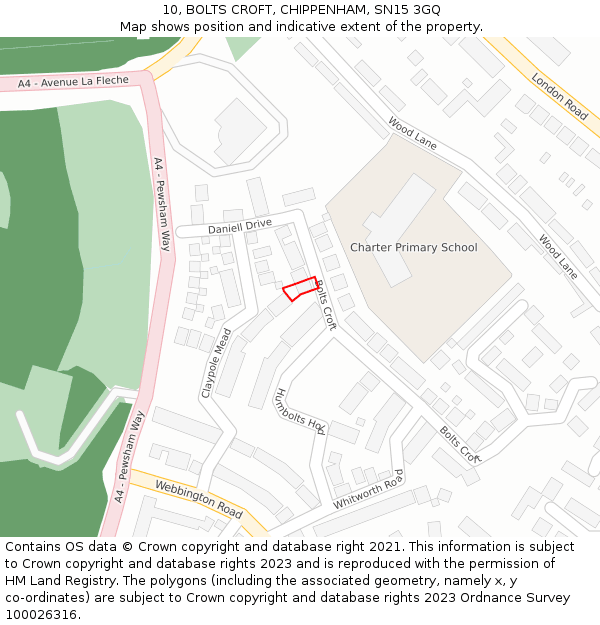 10, BOLTS CROFT, CHIPPENHAM, SN15 3GQ: Location map and indicative extent of plot