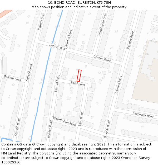 10, BOND ROAD, SURBITON, KT6 7SH: Location map and indicative extent of plot