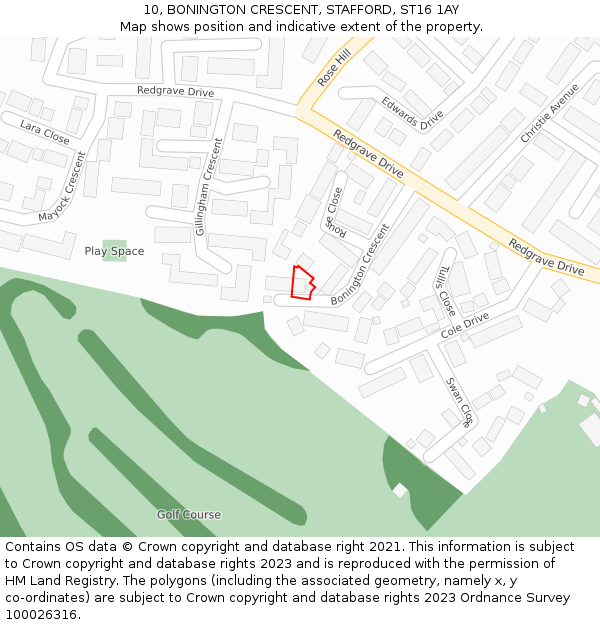 10, BONINGTON CRESCENT, STAFFORD, ST16 1AY: Location map and indicative extent of plot
