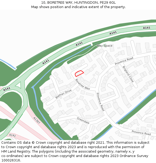 10, BORETREE WAY, HUNTINGDON, PE29 6GL: Location map and indicative extent of plot