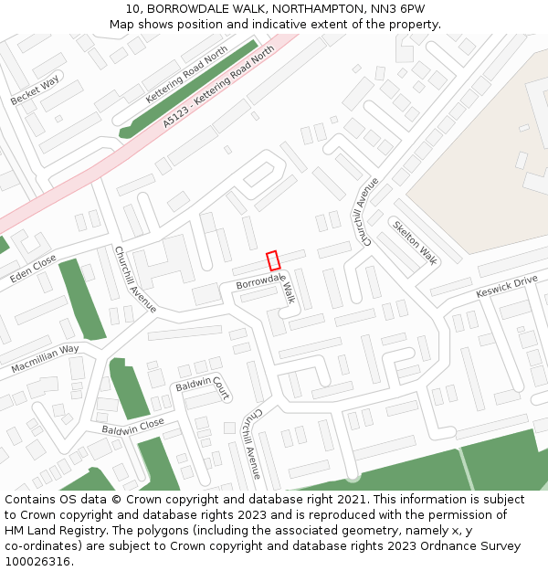 10, BORROWDALE WALK, NORTHAMPTON, NN3 6PW: Location map and indicative extent of plot