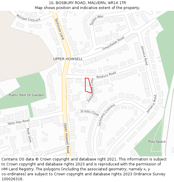 10, BOSBURY ROAD, MALVERN, WR14 1TR: Location map and indicative extent of plot