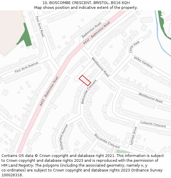 10, BOSCOMBE CRESCENT, BRISTOL, BS16 6QH: Location map and indicative extent of plot