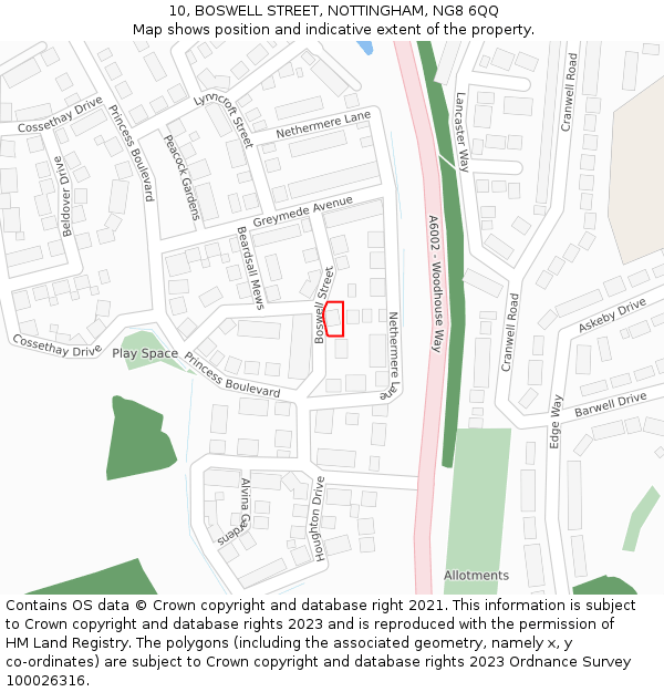 10, BOSWELL STREET, NOTTINGHAM, NG8 6QQ: Location map and indicative extent of plot