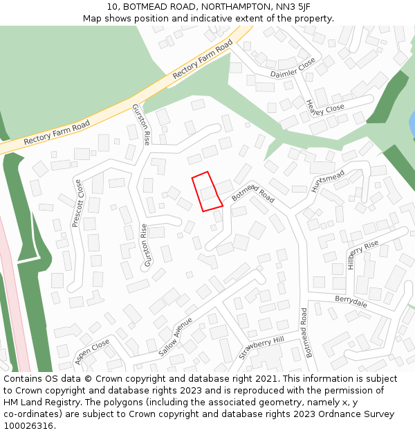 10, BOTMEAD ROAD, NORTHAMPTON, NN3 5JF: Location map and indicative extent of plot