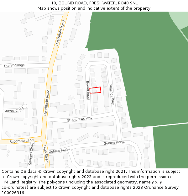 10, BOUND ROAD, FRESHWATER, PO40 9NL: Location map and indicative extent of plot