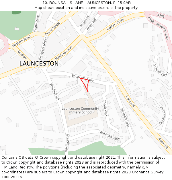 10, BOUNSALLS LANE, LAUNCESTON, PL15 9AB: Location map and indicative extent of plot