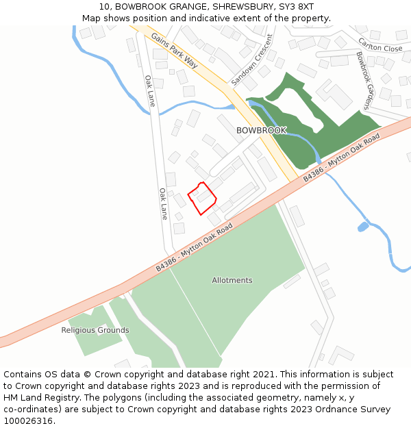 10, BOWBROOK GRANGE, SHREWSBURY, SY3 8XT: Location map and indicative extent of plot