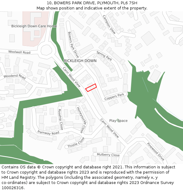 10, BOWERS PARK DRIVE, PLYMOUTH, PL6 7SH: Location map and indicative extent of plot