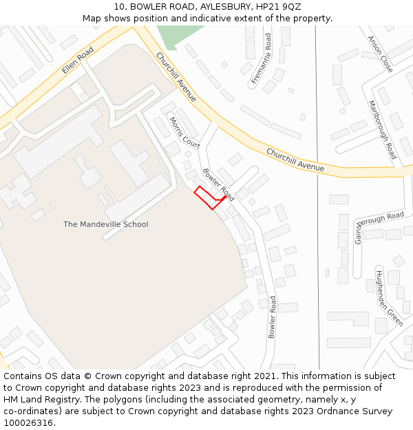 10, BOWLER ROAD, AYLESBURY, HP21 9QZ: Location map and indicative extent of plot