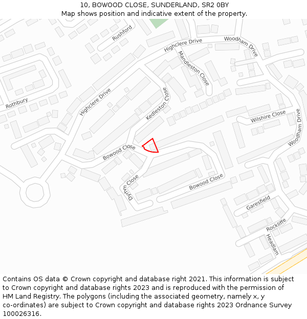 10, BOWOOD CLOSE, SUNDERLAND, SR2 0BY: Location map and indicative extent of plot