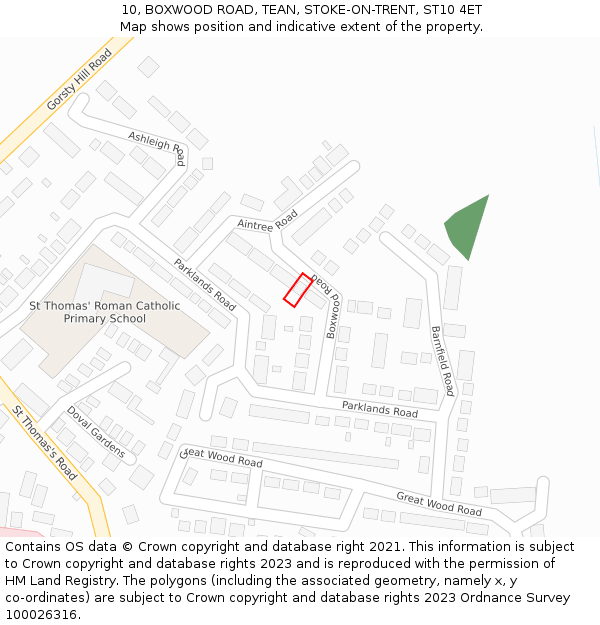 10, BOXWOOD ROAD, TEAN, STOKE-ON-TRENT, ST10 4ET: Location map and indicative extent of plot
