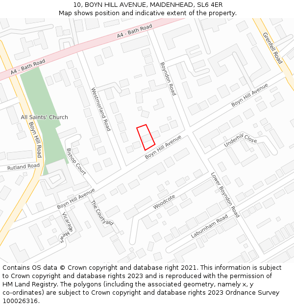 10, BOYN HILL AVENUE, MAIDENHEAD, SL6 4ER: Location map and indicative extent of plot