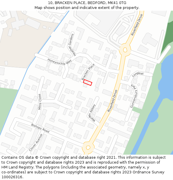 10, BRACKEN PLACE, BEDFORD, MK41 0TG: Location map and indicative extent of plot