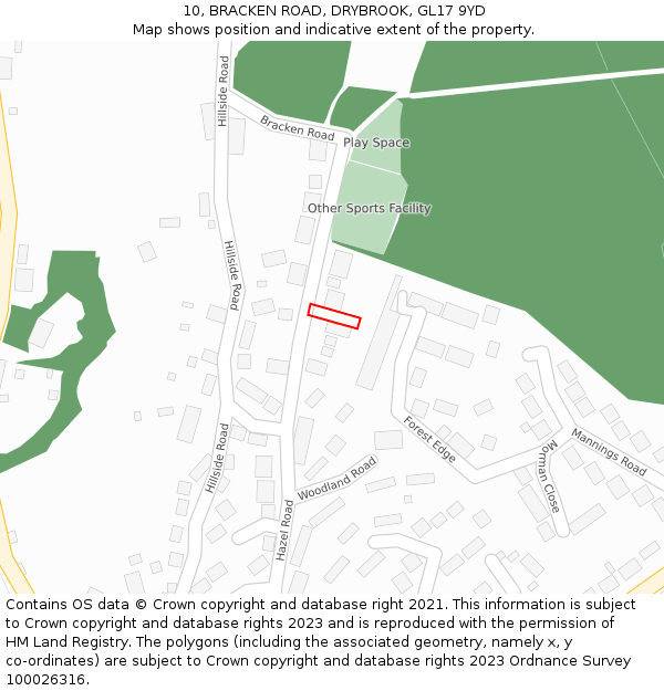 10, BRACKEN ROAD, DRYBROOK, GL17 9YD: Location map and indicative extent of plot