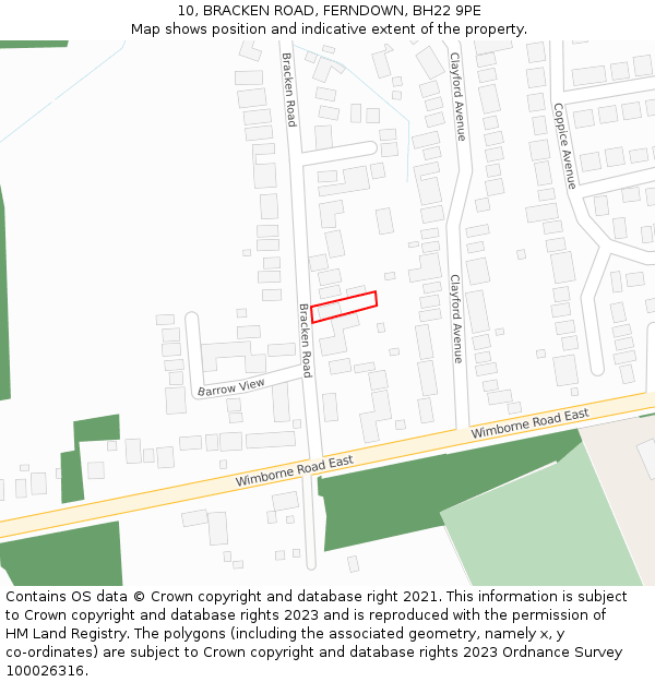 10, BRACKEN ROAD, FERNDOWN, BH22 9PE: Location map and indicative extent of plot