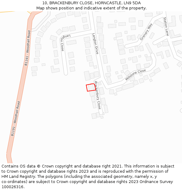 10, BRACKENBURY CLOSE, HORNCASTLE, LN9 5DA: Location map and indicative extent of plot