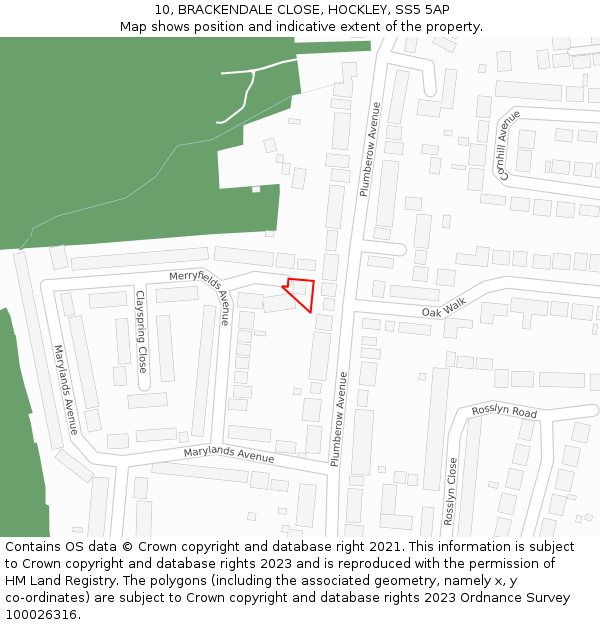 10, BRACKENDALE CLOSE, HOCKLEY, SS5 5AP: Location map and indicative extent of plot