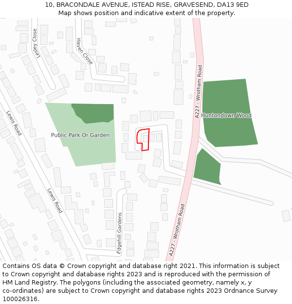 10, BRACONDALE AVENUE, ISTEAD RISE, GRAVESEND, DA13 9ED: Location map and indicative extent of plot