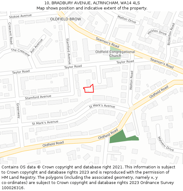 10, BRADBURY AVENUE, ALTRINCHAM, WA14 4LS: Location map and indicative extent of plot