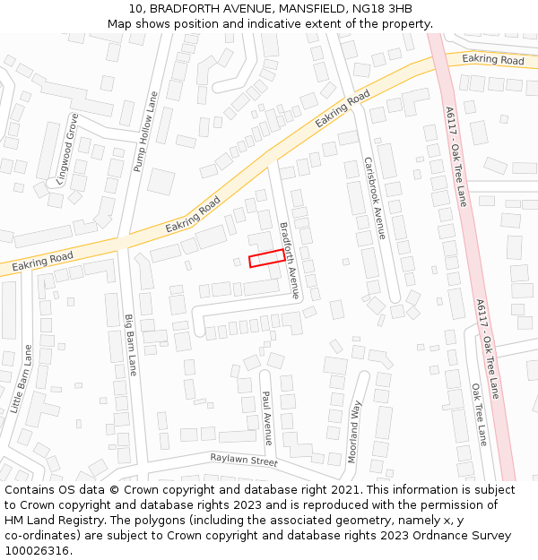 10, BRADFORTH AVENUE, MANSFIELD, NG18 3HB: Location map and indicative extent of plot