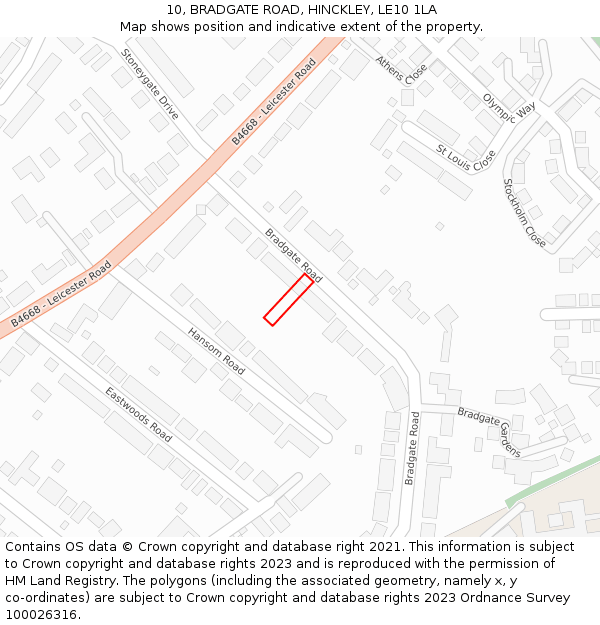 10, BRADGATE ROAD, HINCKLEY, LE10 1LA: Location map and indicative extent of plot
