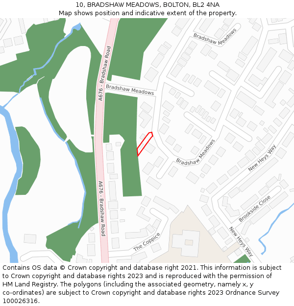 10, BRADSHAW MEADOWS, BOLTON, BL2 4NA: Location map and indicative extent of plot