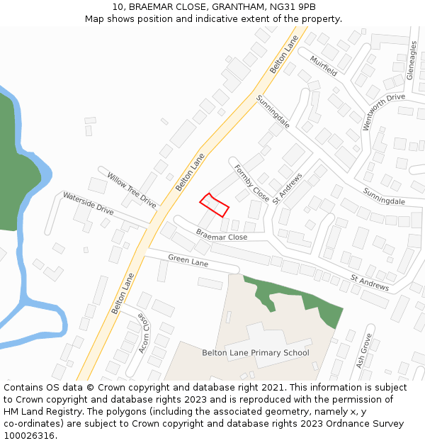 10, BRAEMAR CLOSE, GRANTHAM, NG31 9PB: Location map and indicative extent of plot