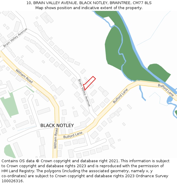 10, BRAIN VALLEY AVENUE, BLACK NOTLEY, BRAINTREE, CM77 8LS: Location map and indicative extent of plot