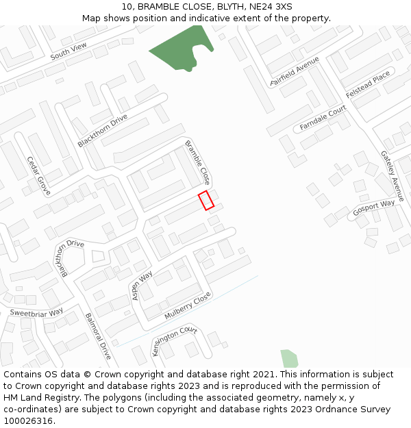 10, BRAMBLE CLOSE, BLYTH, NE24 3XS: Location map and indicative extent of plot