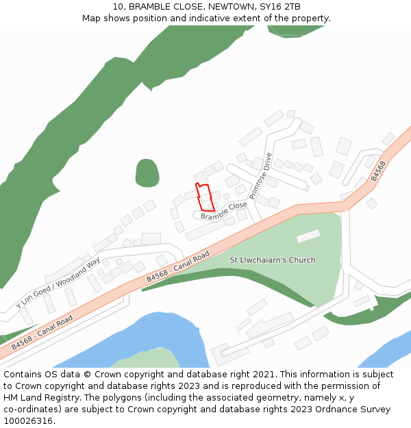 10, BRAMBLE CLOSE, NEWTOWN, SY16 2TB: Location map and indicative extent of plot