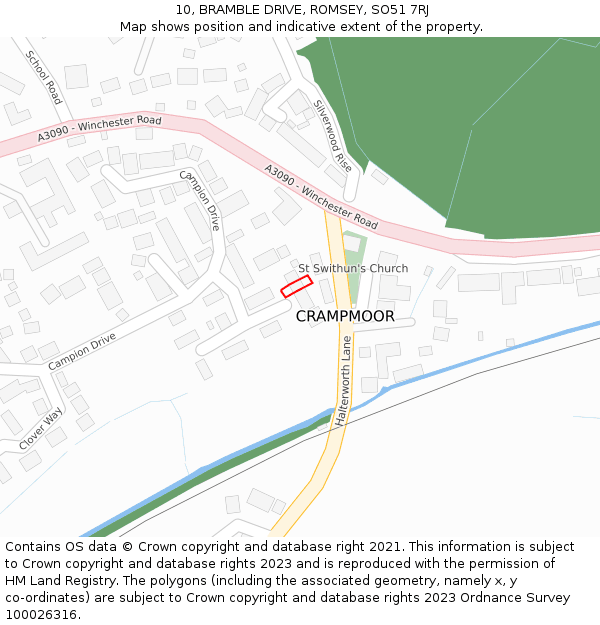 10, BRAMBLE DRIVE, ROMSEY, SO51 7RJ: Location map and indicative extent of plot