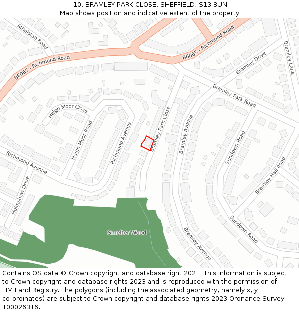 10, BRAMLEY PARK CLOSE, SHEFFIELD, S13 8UN: Location map and indicative extent of plot