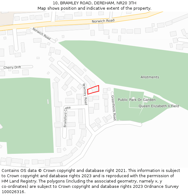 10, BRAMLEY ROAD, DEREHAM, NR20 3TH: Location map and indicative extent of plot