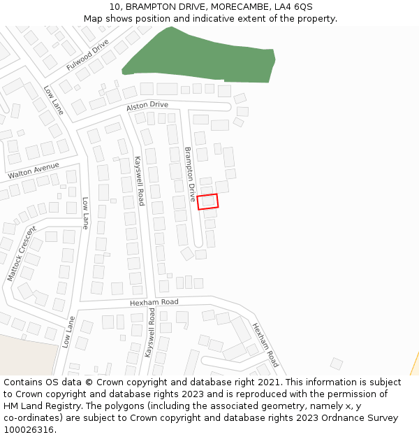 10, BRAMPTON DRIVE, MORECAMBE, LA4 6QS: Location map and indicative extent of plot