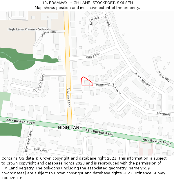 10, BRAMWAY, HIGH LANE, STOCKPORT, SK6 8EN: Location map and indicative extent of plot